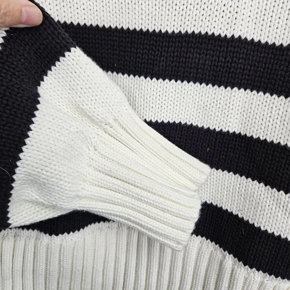 Pistola Sweater Womens XL Midnight Cream Stripe Collared Knit Pullover Academia - Picture 5 of 10
